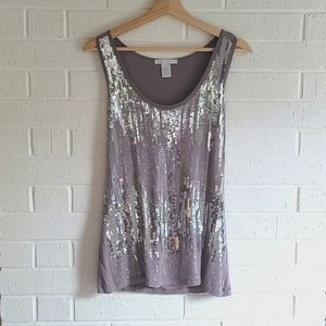 Gray sequined flowy tunic top- Large